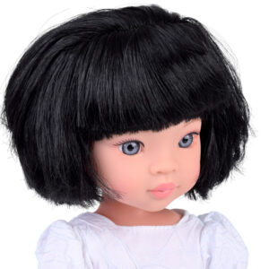 Miela lėlė mergaitė trumpais juodais plaukais balta suknele 33cm ZA5850 - Image 3