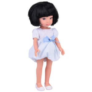 Miela lėlė mergaitė trumpais juodais plaukais balta suknele 33cm ZA5850 - Image 2