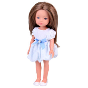 Miela lėlė mergaitė ilgais rudais plaukais ir balta suknele, 33cm ZA5850 - Image 2