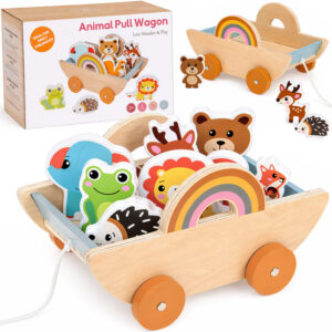 Wooden cart with 7 animals to pull ZA6168