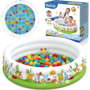 Bestway Sausas baseinas su kamuoliukais GĖLĖTAS 102x25cm + 50 kamuoliukų ir žaislų 52466