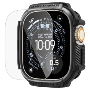 SPIGEN RUGGED ARMOR IR GRŪDINTO STIKLO APSAUGINIS STIKLAS APPLE WATCH ULTRA 1 / 2 / 3 (49 MM) MATINĖ JUODA - Image 2