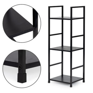 Moderni medinė lentyna, metalinis rėmas LOFT, 3 lentynos, juoda ModernHome - Image 3