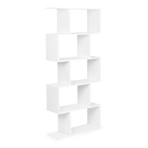 Modernaus stiliaus grotelių tipo knygų lentyna svetainei su 5 lentynomis knygoms, balta, ModernHome - Image 3