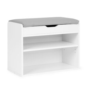 Batų spintelė su atverčiama sėdyne, 2 lentynos, balta, ModernHome - Image 3