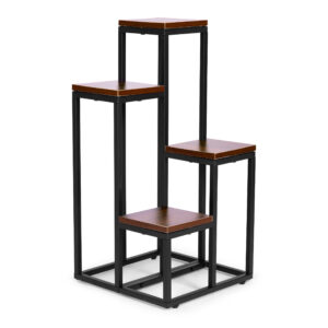 Gėlių ir dekoracijų stovas-lentyna – 4 pakopų, metalas ir MDF, tamsaus riešutmedžio spalvos ModernHome - Image 3