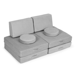 Didelė sulankstoma modulinė sofa vaikams „pasidaryk pats“, 8 minkštos pagalvės – pilka ECOTOYS - Image 3