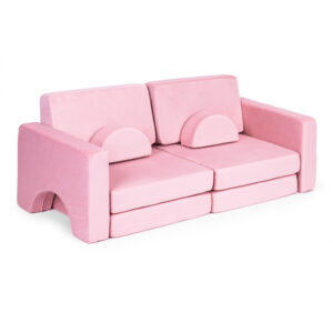 Didelė 2 vietų modulinė sulankstoma sofa vaikams „pasidaryk pats“ su 10 minkštų pagalvėlių – rožinė ECOTOYS - Image 3