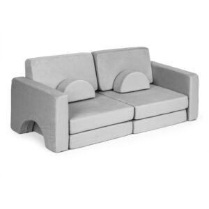 Didelė 2 vietų modulinė sulankstoma sofa vaikams „pasidaryk pats“ su 10 minkštų pagalvių – pilka ECOTOYS - Image 3
