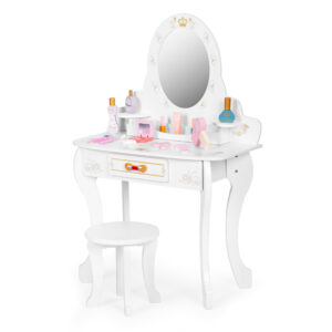 Didelis medinis tualetinis staliukas vaikams su veidrodžiu, rožiniais priedais ECOTOYS - Image 3