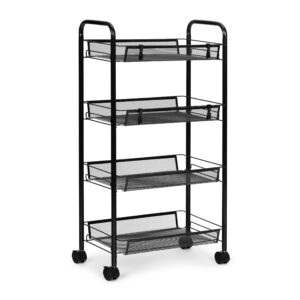 Juodas metalinis lentynų organizatorius virtuvei ar vonios kambariui, 4 lentynos su ratukais, ModernHome - Image 3