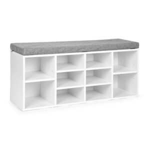 Batų spintelė su pilka pagalvėle, 10 lentynų, balta, ModernHome - Image 3