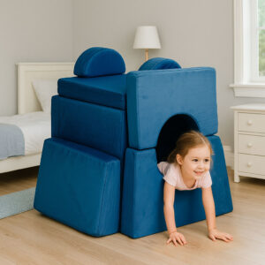 Sudedama modulinė sofa vaikams, didelė, 2 vietų, „pasidaryk pats“, 10 minkštų pagalvių – mėlyna ECOTOYS - Image 3
