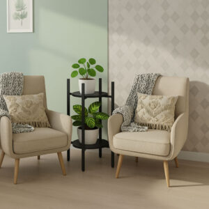 Pastatomas gėlių stovas dekoracijoms, 2 pakopų, juodas, ModernHome - Image 3