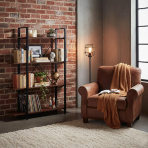 Loft stiliaus pramoninė lentyna svetainei ir biurui, 4 lentynos, metalinis rėmas ModernHome - Image 3