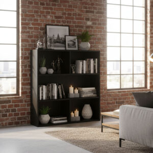 Moderni pastatoma lentyna svetainei ir miegamajam, 3 lentynos, juoda, ModernHome - Image 3
