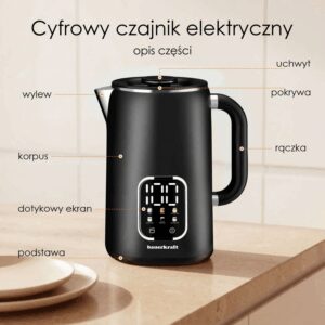 Belaidis elektrinis virdulys 1,7 l, išmanus, su temperatūros reguliavimu, besisukantis pagrindas, juodas - Image 3