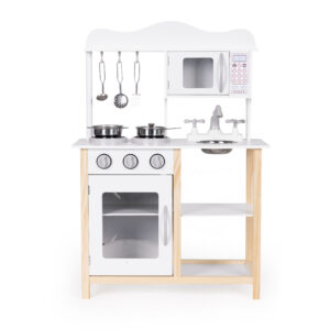 Medinė vaikiška virtuvėlė su orkaite ir maisto gaminimo priedais, balta, ECOTOYS - Image 3