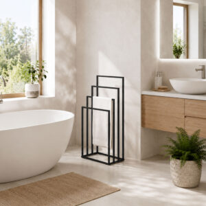 Metalinis pastatomas rankšluosčių stovas su 4 laikikliais, juodas, ModernHome - Image 3