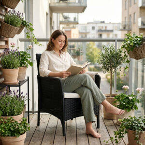 Sodo fotelis su pagalvėle, kėdė balkonui, terasai, sodui, juodas, MultiGarden - Image 3