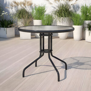 Apvalus sodo stalas 80 cm, terasai, sodui, balkonui, grūdintas stiklas, skylė skėčiui, MultiGarden - Image 3