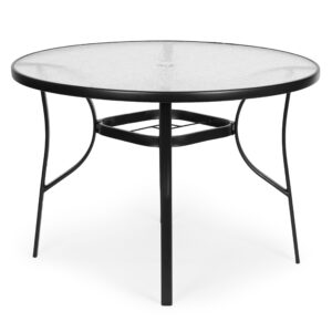 Apvalus sodo stalas 80 cm, terasai, sodui, balkonui, grūdintas stiklas, skylė skėčiui, MultiGarden - Image 3