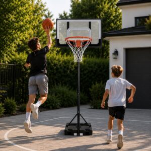 Laisvai pastatomas reguliuojamas krepšinio stovas iki 210 cm su lenta ir lanku MOVEPRO - Image 3