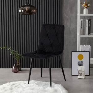 4 dygsniuotų aksominių kėdžių komplektas valgomajam ir svetainei, juodos spalvos, ModernHome - Image 4
