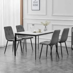 4 dygsniuotų aksominių kėdžių komplektas valgomajam ir svetainei, pilkos spalvos, ModernHome - Image 4