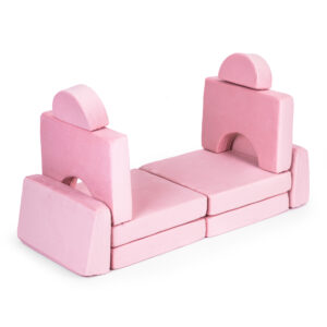 Didelė 2 vietų modulinė sulankstoma sofa vaikams „pasidaryk pats“ su 10 minkštų pagalvėlių – rožinė ECOTOYS - Image 4