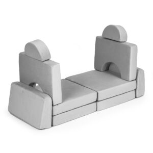 Didelė 2 vietų modulinė sulankstoma sofa vaikams „pasidaryk pats“ su 10 minkštų pagalvių – pilka ECOTOYS - Image 4