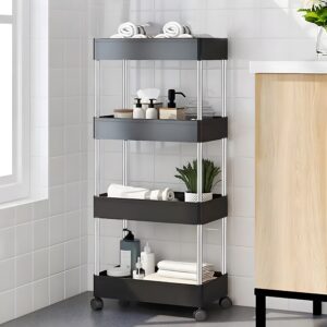 Plastikinė vonios kambario lentyna su 4 lentynomis ir ratukais, juoda, ModernHome - Image 4