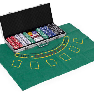 Pokerio ir „Blackjack“ rinkinys – 500 žetonų, 2 kortų kaladės, kauliukai, žaidimų kilimėlis, rakinamas lagaminas - Image 4