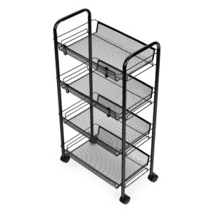 Juodas metalinis lentynų organizatorius virtuvei ar vonios kambariui, 4 lentynos su ratukais, ModernHome - Image 4