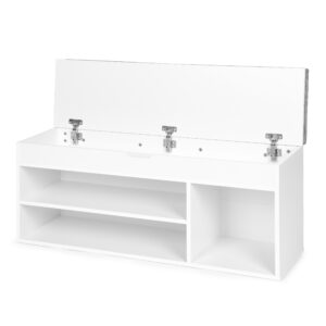 Batų spintelė su pilka pagalvėle ir pakeliama sėdyne, 3 lentynos, balta, ModernHome - Image 4