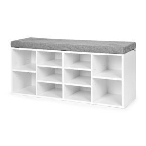Batų spintelė su pilka pagalvėle, 10 lentynų, balta, ModernHome - Image 4