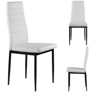 4 valgomojo kėdžių komplektas svetainei iš eko odos, ergonomiškas atlošas, baltos - Image 4