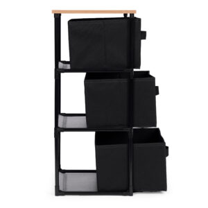 Spintelės lentynų organizatorius, medžiaginis su išimamais krepšiais, 3 lygių, lofto stiliaus, juodas, ModernHome - Image 4