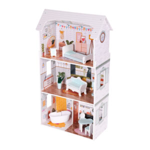 Lėlių namelis Alice – 3 aukštai, 4 kambariai, rinkinys su 9 baldais ECOTOYS - Image 4