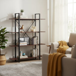 Loft stiliaus pramoninė lentyna svetainei ir biurui, 4 lentynos, metalinis rėmas ModernHome - Image 4