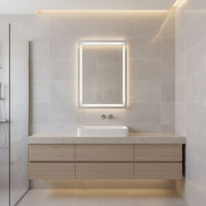 LED vonios veidrodis, montuojamas ant sienos, 50x70 cm, 3 spalvų, jutiklinis jungiklis, ModernHome - Image 4