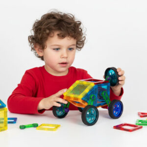 Magnetinių konstruktorių rinkinys namas ir automobilis, 48 dalys - Image 4
