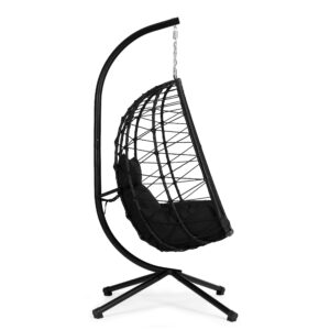 Laisvai pastatoma pakabinama kiaušinio formos kėdė, sodo sūpynės iki 120 kg su pagalvėlėmis, juoda, MultiGarden - Image 4