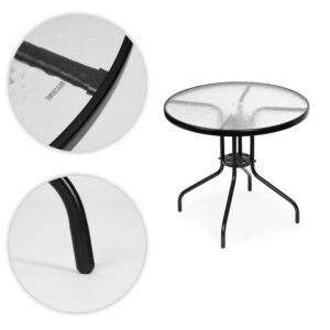 Apvalus sodo stalas 80 cm, terasai, sodui, balkonui, grūdintas stiklas, skylė skėčiui, MultiGarden - Image 4