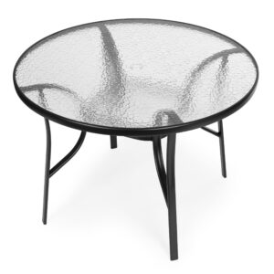 Apvalus sodo stalas 80 cm, terasai, sodui, balkonui, grūdintas stiklas, skylė skėčiui, MultiGarden - Image 4