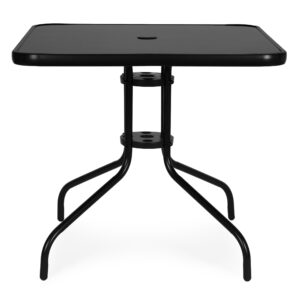 Kvadratinis sodo stalas 80 cm grūdintas stiklas skėčio anga juodas MultiGarden - Image 4