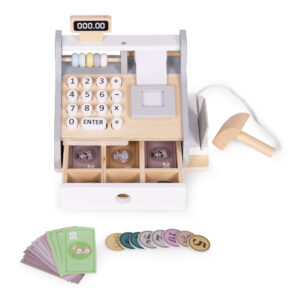 Medinis kasos aparatas vaikams su skaitytuvu, banknotais, monetomis ir kortele, ECOTOYS - Image 4