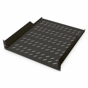 Digitus | Fixed Shelf for Racks | DN-19 TRAY-2-55-SW | The shelves for fixed mounting can be installed easy on the two front 483 mm (19“) profile rails of your 483 mm (19“) network- or server cabinet. Due to their stable, perforated steel sheet with a high load capacity, they are the optimal surface for components which are not 483 mm (19”) suitable. | Black - Image 1