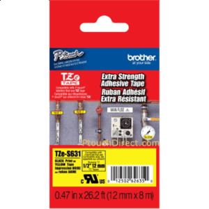 Brother | TZe-S631 Strong Adhesive Laminated Tape | Black on Yellow | TZe | 8 m | 1.2 cm - Image 1