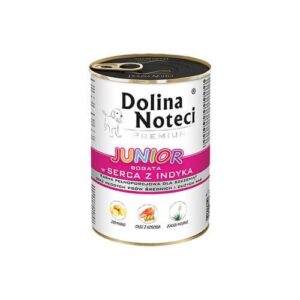 DOLINA NOTECI Premium Junior kuriuose gausu kalakutienos širdelių - drėgnas maistas vidutinių ir didelių veislių šuniukams - 400g